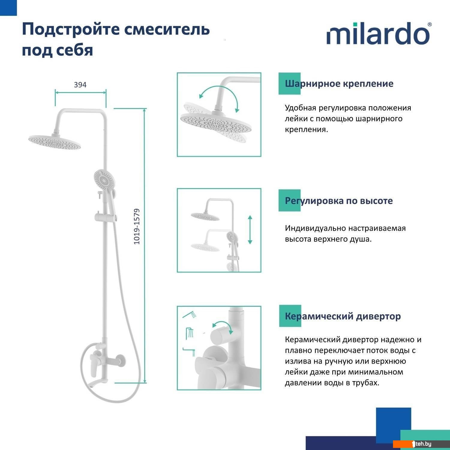 Душевые системы и гарнитуры Milardo Rora RORWT4FM06