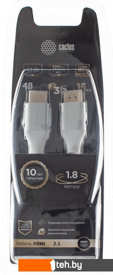  - Кабели, адаптеры, разветвители CACTUS HDMI - HDMI CS-HDMI.2.1-1.8 (1.8 м, серебристый) - HDMI - HDMI CS-HDMI.2.1-1.8 (1.8 м, серебристый)