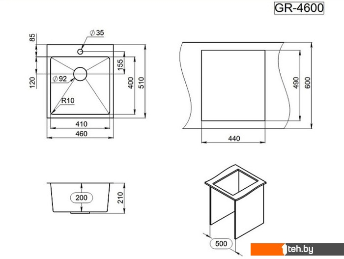 Кухонные мойки Granula GR-4600 (золото сатин)