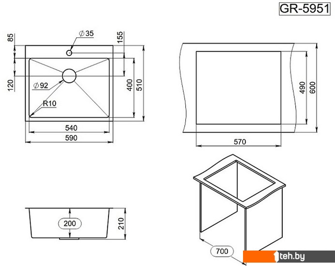 Кухонные мойки Granula GR-5951 (сатин)
