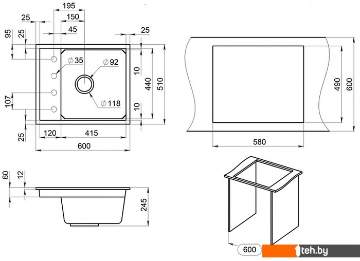 Кухонные мойки Granula KS-6004 (алюминиум)