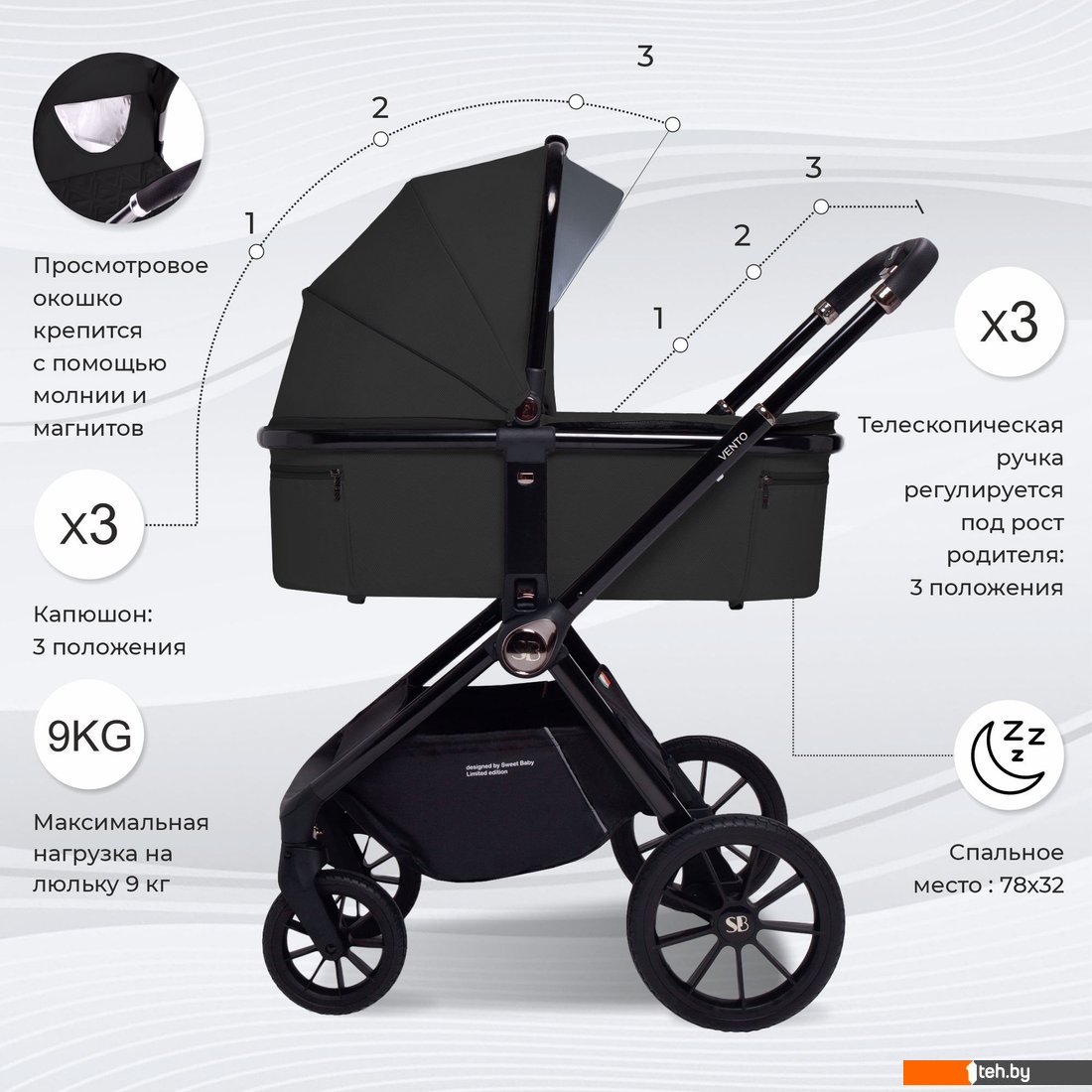 Детские коляски и аксессуары Sweet Baby Vento 2в1 (черный)