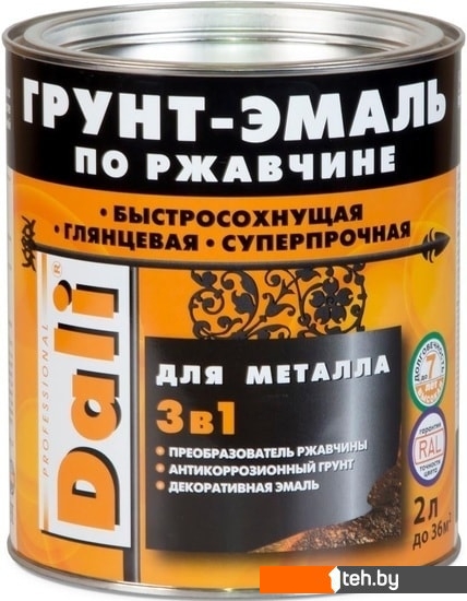  - Краски и эмали Dali По ржавчине 3 в 1, 2 л (белый, RAL 9010) - По ржавчине 3 в 1, 2 л (белый, RAL 9010)