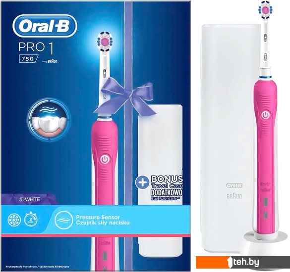  - Электрические зубные щетки и ирригаторы Oral-B Pro 1 750 3D White D16.513.1UX (розовый) - Pro 1 750 3D White D16.513.1UX (розовый)