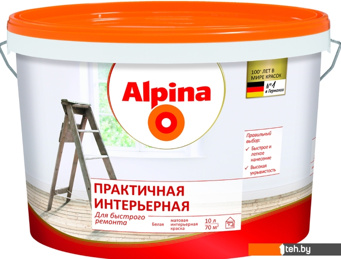  - Краски и эмали Alpina Практичная интерьерная 10 л (белый) - Практичная интерьерная 10 л (белый)