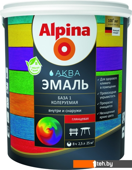  - Краски и эмали Alpina Аква колеруемая. База 1 2.5 л (белый, шелковисто-матовый) - Аква колеруемая. База 1 2.5 л (белый, шелковисто-матовый)