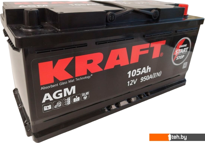  - Автомобильные аккумуляторы Kraft AGM 105 R+ - AGM 105 R+