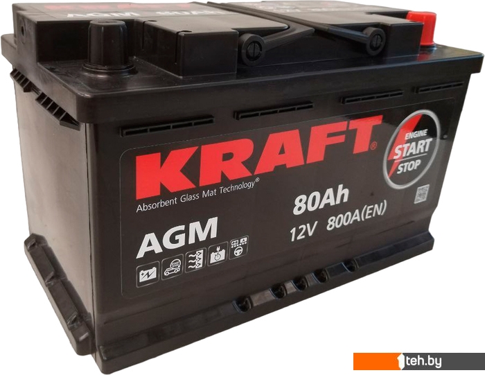 - Автомобильные аккумуляторы Kraft AGM 80 R+ - AGM 80 R+