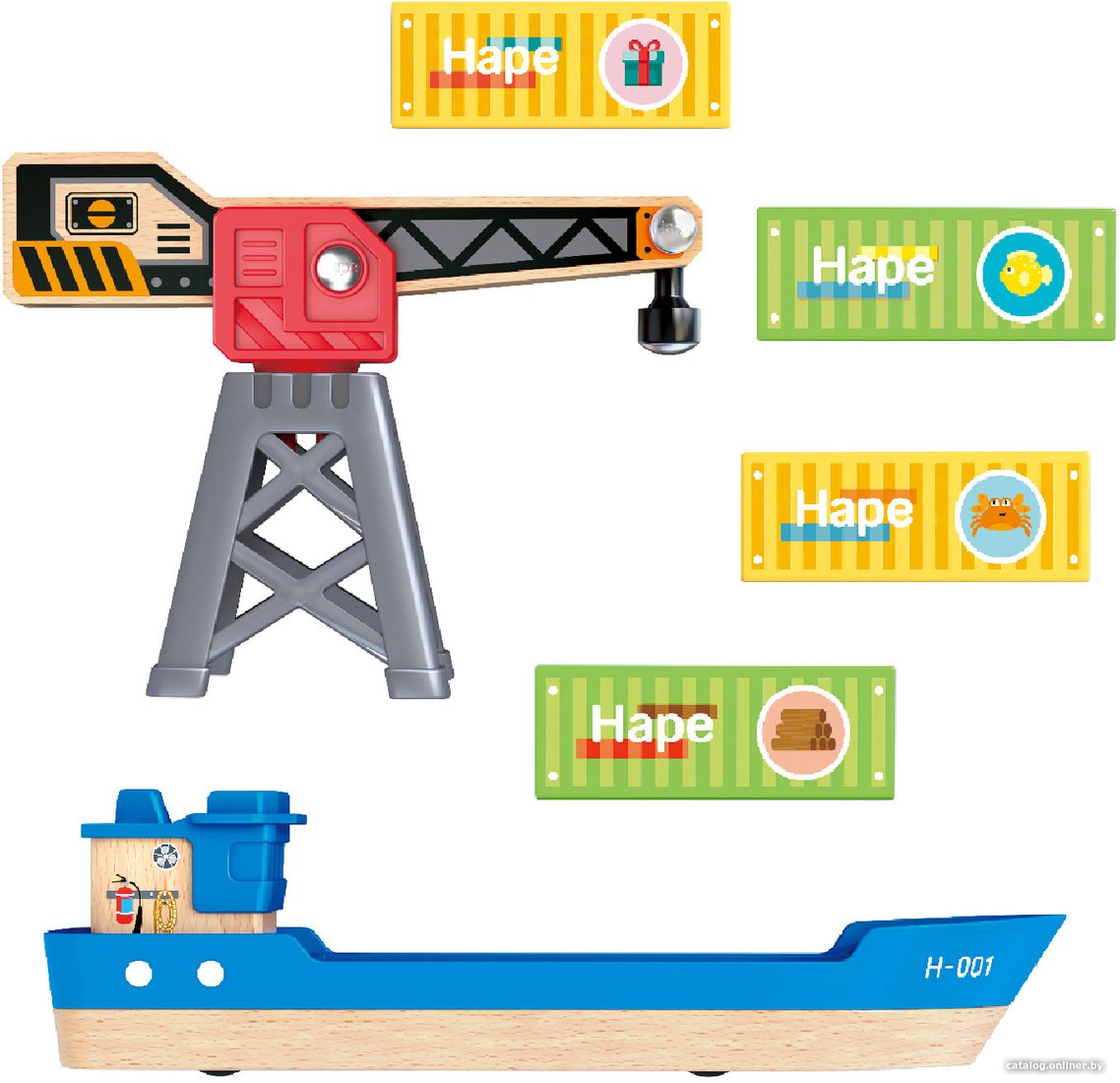  - Игрушечный транспорт Hape Грузовой корабль и подъемный кран. У моря E3792-HP - Грузовой корабль и подъемный кран. У моря E3792-HP