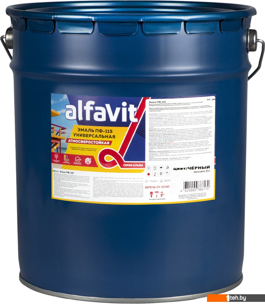  - Краски и эмали Alfavit ПФ-115 20кг (черный) - ПФ-115 20кг (черный)