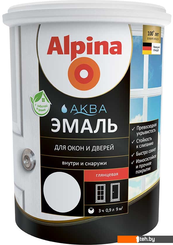  - Краски и эмали Alpina Аква для окон и дверей глянцевая 2.5 л (белый глянцевый) - Аква для окон и дверей глянцевая 2.5 л (белый глянцевый)