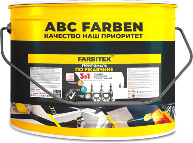  - Краски и эмали Farbitex По ржавчине 3в1 10 кг (зеленый) - По ржавчине 3в1 10 кг (зеленый)