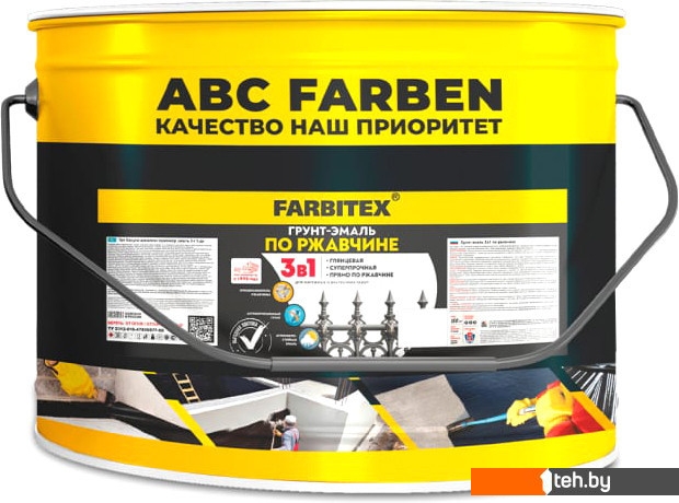  - Краски и эмали Farbitex По ржавчине 3в1 10 кг (серый) - По ржавчине 3в1 10 кг (серый)