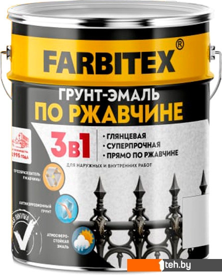  - Краски и эмали Farbitex По ржавчине 3в1 5 кг (серый) - По ржавчине 3в1 5 кг (серый)