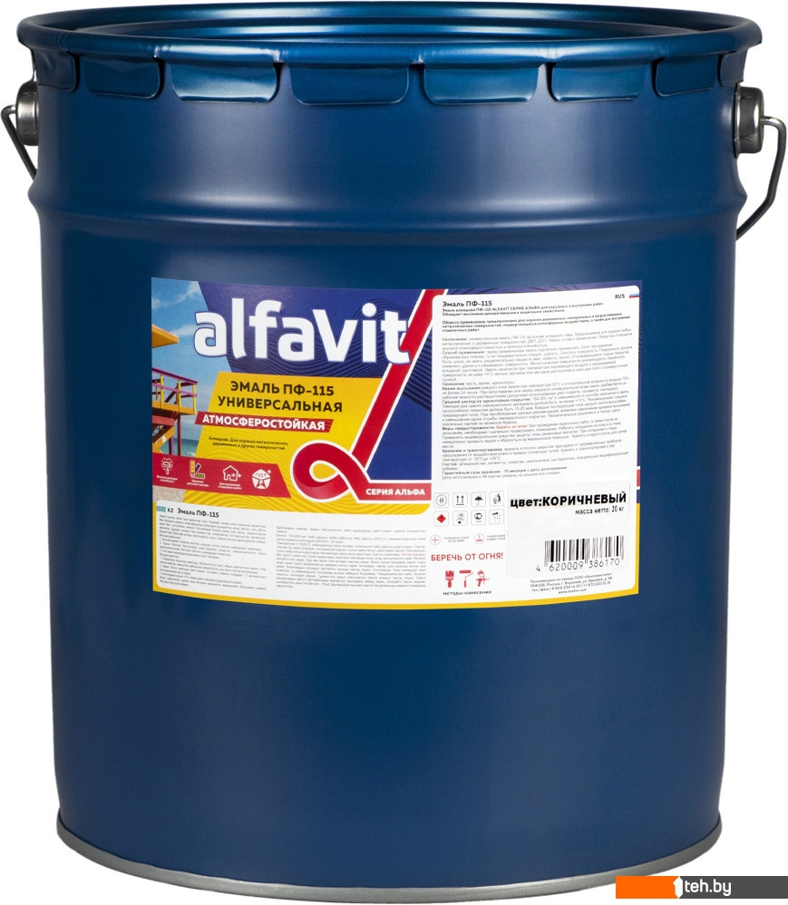 - Краски и эмали Alfavit ПФ-115 20 кг (коричневый) - ПФ-115 20 кг (коричневый)