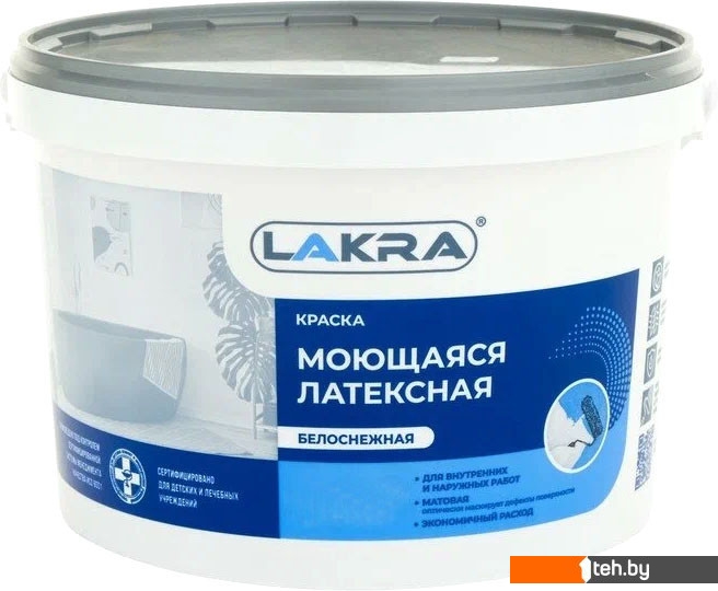  - Краски и эмали Лакра Латексная моющаяся 14 кг (белоснежный) - Латексная моющаяся 14 кг (белоснежный)