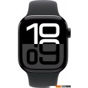 Умные часы и браслеты Apple Watch Series 10 42 мм (алюминиевый корпус, черный/черный, спортивный силиконовый ремешок S/M)