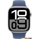 Умные часы и браслеты Apple Watch Series 10 46 мм (алюминиевый корпус, серебристый/синий, спортивный силиконовый ремешок M/L)