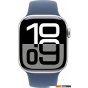 Умные часы и браслеты Apple Watch Series 10 42 мм (алюминиевый корпус, серебристый/синий, спортивный силиконовый ремешок S/M)