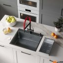 Кухонные мойки Roxen Simple 560220-55B PVD графит (с коландером и дозатором)