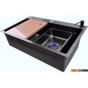 Кухонные мойки Stellar Decor S7045NB-A-D (нано черный, c доской)