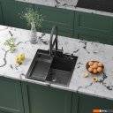 Кухонные мойки Roxen Snake 560220-50-BS (50*48) PVD графит/текстурная поверхность (с коландером и дозатором)