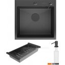 Кухонные мойки Roxen Snake 560220-50-BS (50*48) PVD графит/текстурная поверхность (с коландером и дозатором)