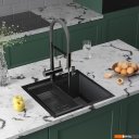 Кухонные мойки Roxen Snake 560220-50-BS (50*48) PVD графит/текстурная поверхность (с коландером и дозатором)
