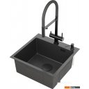 Кухонные мойки Roxen Snake 560220-50-BS (50*48) PVD графит/текстурная поверхность (с коландером и дозатором)