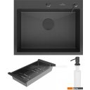 Кухонные мойки Roxen Snake 560220-60-BS PVD графит/текстурная поверхность (с коландером и дозатором)