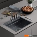 Кухонные мойки Roxen Stage 560250-60B PVD графит (c держателем для ножей, двумя коландерами, разделочной доской и дозатором)