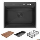Кухонные мойки Roxen Stage 560250-60B PVD графит (c держателем для ножей, двумя коландерами, разделочной доской и дозатором)