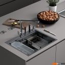 Кухонные мойки Roxen Stage 560250-60 сатин (c держателем для ножей, двумя коландерами, разделочной доской и дозатором)