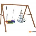 Детские спортивные комплексы и игровые площадки Капризун Деревянные с гнездом Гексагон и гнездом с паутинкой Р911-78