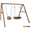 Детские спортивные комплексы и игровые площадки Капризун Деревянные с гнездом Гексагон и качелями со спинкой Р911-48