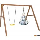 Детские спортивные комплексы и игровые площадки Капризун Деревянные с гнездом с паутинкой Р911-36