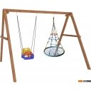 Детские спортивные комплексы и игровые площадки Капризун Деревянные с гнездом с паутинкой и качелями со спинкой Р911-47