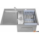 Кухонные мойки Saniteco 6550-R + Spike F9S07000 (хром, с сифоном, дозатором и коландером)