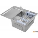 Кухонные мойки Saniteco 6550-R + Spike F9S07000 (хром, с сифоном, дозатором и коландером)