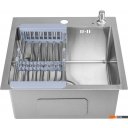 Кухонные мойки Saniteco 4848 + Spike F9S07011 (сатин, с сифоном, дозатором и коландером)