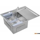 Кухонные мойки Saniteco 6550-L + Spike F9S07000 (хром, с сифоном, дозатором и коландером)