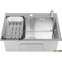 Кухонные мойки Saniteco 6045 + Spike F9S07000 (хром, с сифоном, дозатором и коландером)