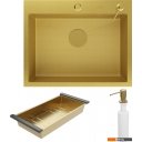 Кухонные мойки Roxen Snake 560220-60-GS PVD Gold золотая/текстурная (с коландером и дозатором)
