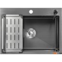 Кухонные мойки Saniteco 6045 Nano + Spike F9S07011 (сатин, с сифоном, дозатором и коландером)