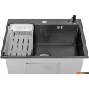 Кухонные мойки Saniteco 6045 Nano + Spike F9S07011 (сатин, с сифоном, дозатором и коландером)