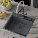 Кухонные мойки Roxen Snake 560220-45-BS PVD графит/текстурная поверхность (с ролл-матом и дозатором)