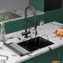 Кухонные мойки Roxen Uno 560210-54B-V графит/текстурная PVD покрытие (с ролл-матом и дозатором)