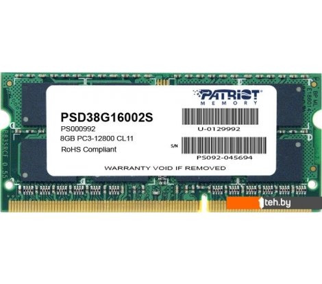  - Оперативная память Patriot Signature 8GB DDR3 SO-DIMM PC3-12800 (PSD38G16002S) - Signature 8GB DDR3 SO-DIMM PC3-12800 (PSD38G16002S)