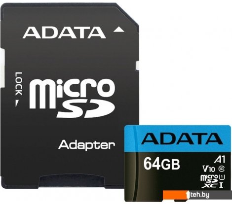  - Карты памяти A-Data Premier AUSDX64GUICL10A1-RA1 microSDXC 64GB (с адаптером) - Premier AUSDX64GUICL10A1-RA1 microSDXC 64GB (с адаптером)