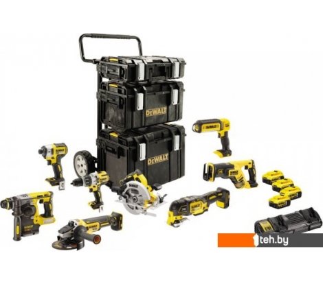  - Наборы электроинструментов DeWalt DCK853P4 (шуруповерт, винтоверт, перфоратор, УШМ, дисковая пила, сабельная пила, реноватор, фонарь, 4 АКБ, тележка) - DCK853P4 (шуруповерт, винтоверт, перфоратор, УШМ, дисковая пила, сабельная пила, реноватор, фонарь, 4 АКБ, тележка)